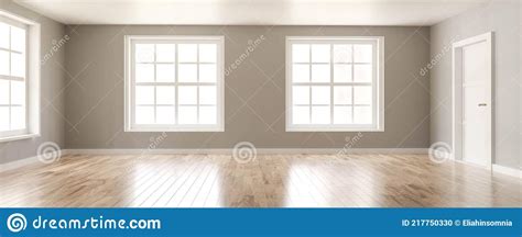 Empty Vintage Living Room Interior With Big Windows And Wooden Floor 3d