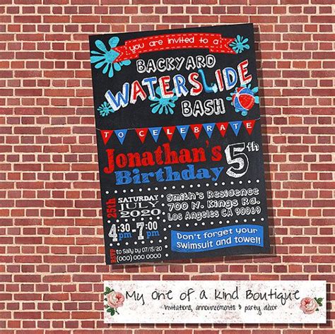 Waterslide Birthday Party Invitation Summer Pool By Myooakboutique