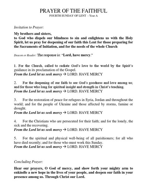 Prayer The Faithful 4th Lent 1903 Pdf