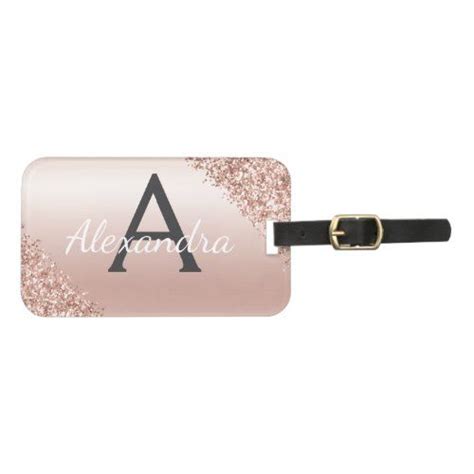 Pink Rose Gold Brushed Metal Script Monogram Cute Luggage Tag Cute