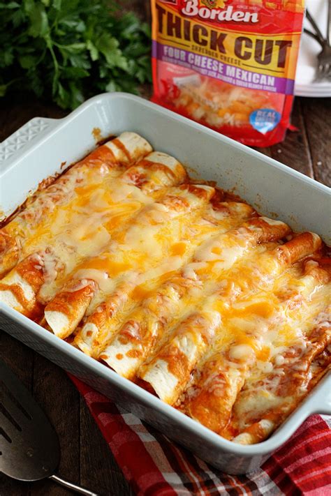 Ground beef enchiladas with a red sauce and green sauce! 5 Ingredient Beef Enchiladas - Southern Bite