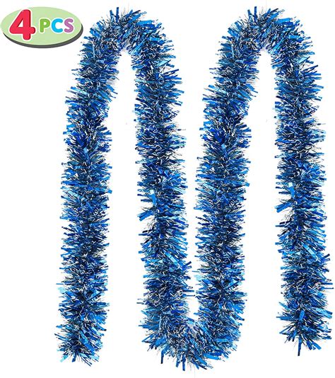 4 Pcs 66 Ft Christmas Blue Sparkly Tinsel Garland Metallic Twist