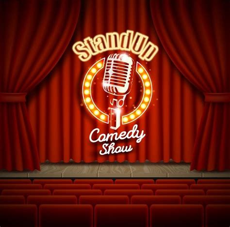 Comedy Show Theater Scene With Red Curtains Realistic Illustration