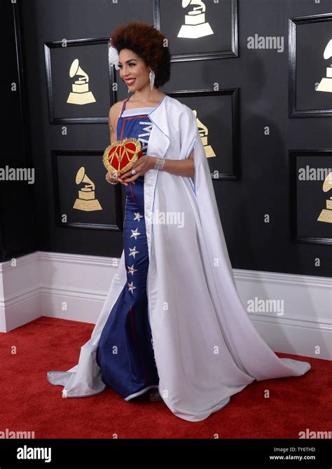 singer joy villa arrives for the 59th annual grammy awards held at staples center in los angeles