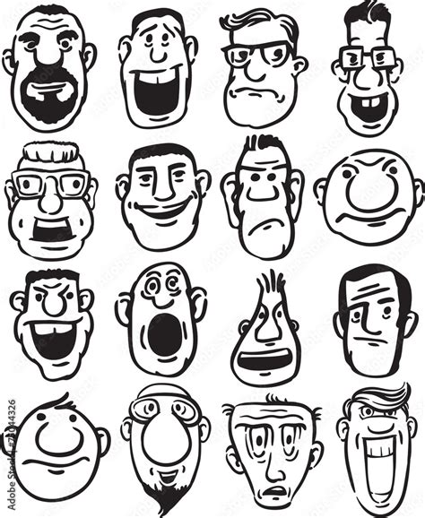 Whiteboard Drawing Big Set Of Funny Doodle Faces Stock Vector Adobe