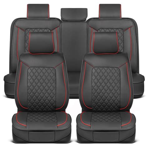 Motorbox Faux Leather Seat Covers For Cars Trucks Suv Black Red