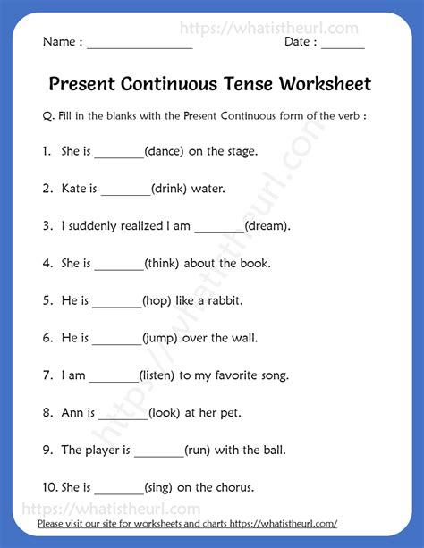 Present Progressive Tense Worksheet Grade