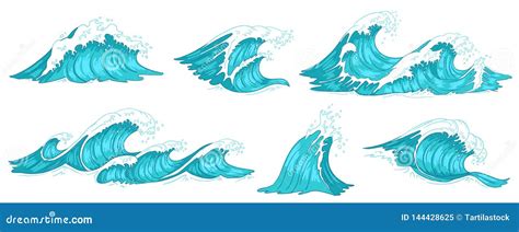Sea Wave Vintage Ocean Waves Blue Water Tide And Tidal Wave Hand