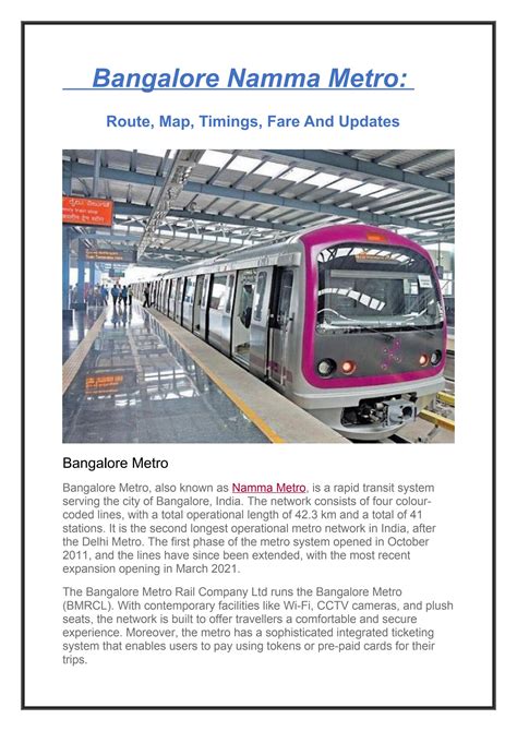 bangalore namma metro route map timings fare and updates by priti shah issuu
