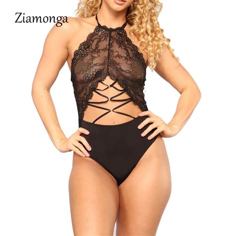 Ziamonga Sexy Lace Bodysuit Women Tops 2018 Elegant Backless Mesh Bandage Bodycon Rompers Women