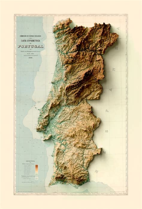 Detailed Political Map Of Portugal With Relief In Bla