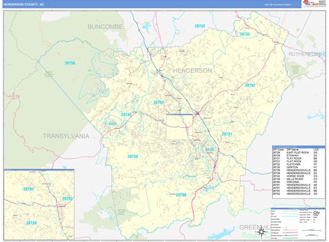 Henderson County Nc Zip Code Wall Map Basic Style By Marketmaps Mapsales