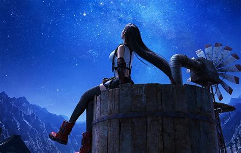 Wallpaper Girl Night Final Fantasy Look To The Sky Starry Sky Tifa