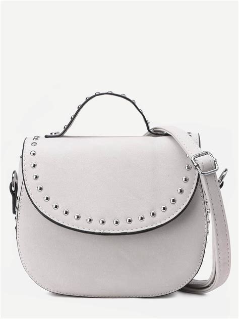 Grey Faux Leather Flap Studded Crossbody Bag Sheinsheinside