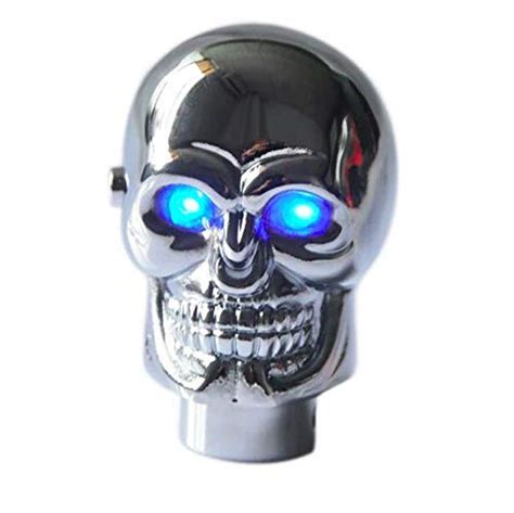 Automaze® Alloy 3d Skull Head Blue Finish Eye Led Light Car Manual Gear