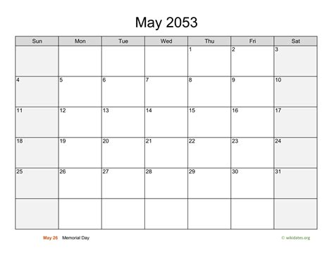 May 2053 Calendar With Weekend Shaded