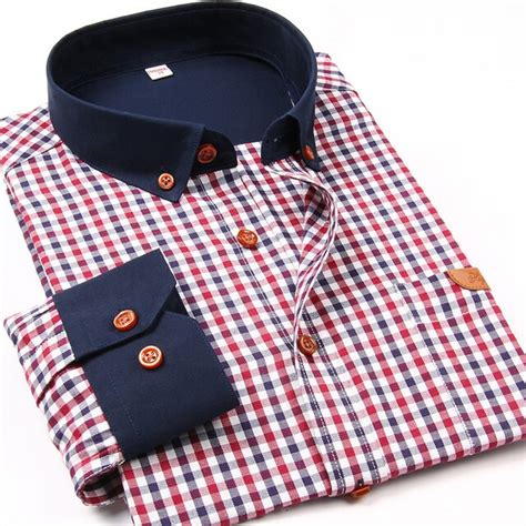 2017 New Plaid Men Casual Shirts Patchwork Long Sleeve Mens Shirts Brand Quality Slim Fit Cotton