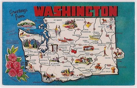 Retro Washington State Tourist Map Vintage Postcard Souvenir