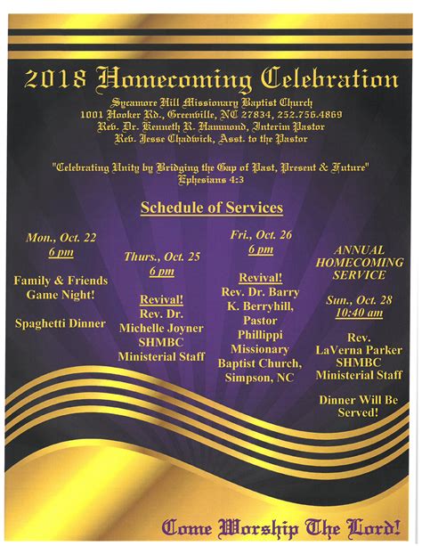Homecoming Flyer Sycamore Hill Missionary Baptist Church