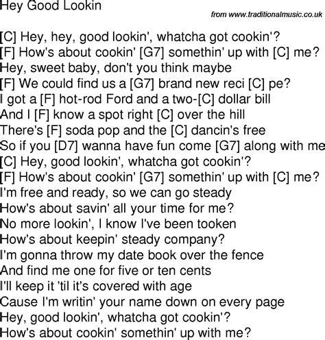 Old Time Song Lyrics With Guitar Chords For Hey Good Lookin C