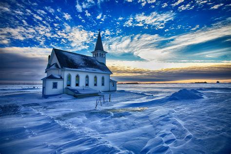 Wallpaper 2048x1365 Px Church Clouds Landscape Sky Snow Winter