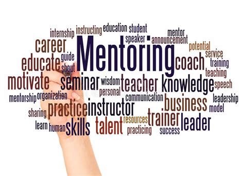 Mentoring Word Cloud And Hand With Marker Concept Stock Photo Image