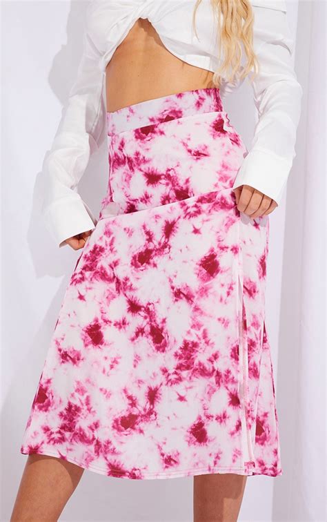 Pink Tie Dye Floaty Midi Skirt Skirts Prettylittlething