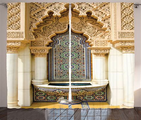 Moroccan Decor Curtains 2 Panels Set, Vintage Building Design Islamic ...