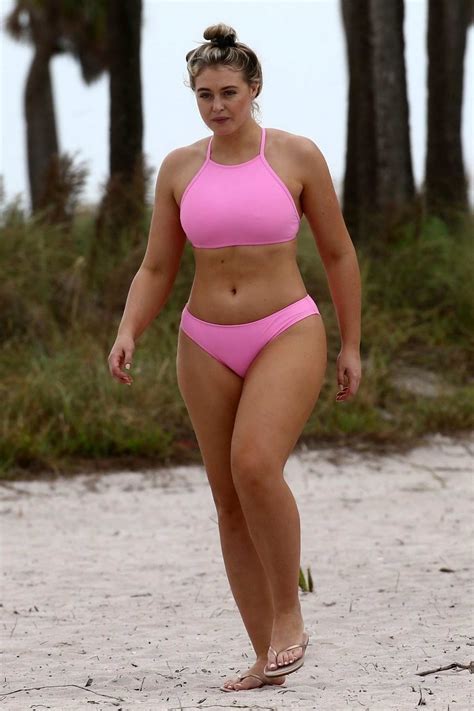 Iskra Lawrence Rocks Pink Bikini During A Beach Photoshoot For Aerie In Key Biscayne Florida