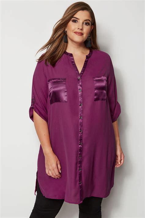 Yours London Purple Chiffon Blouse With Satin Trim Plus Size To