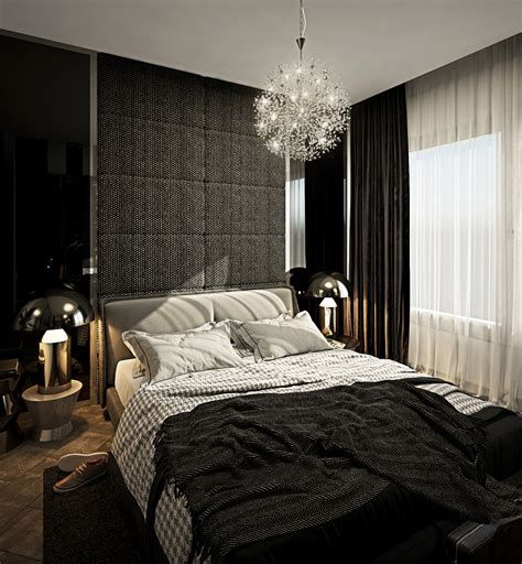 This primary bedroom boasts stunning gray walls along with a large bed. Modern Bedroom (Black and Grey Bedroom ) on Behance
