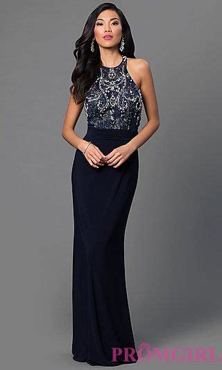 Racerback Navy Blue Floor Length Dave And Johnny Dress At