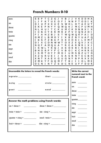 French Numbers 0 10 Worksheet Teaching Resources