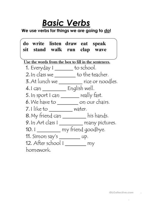 verbs worksheet  esl printable worksheets   teachers