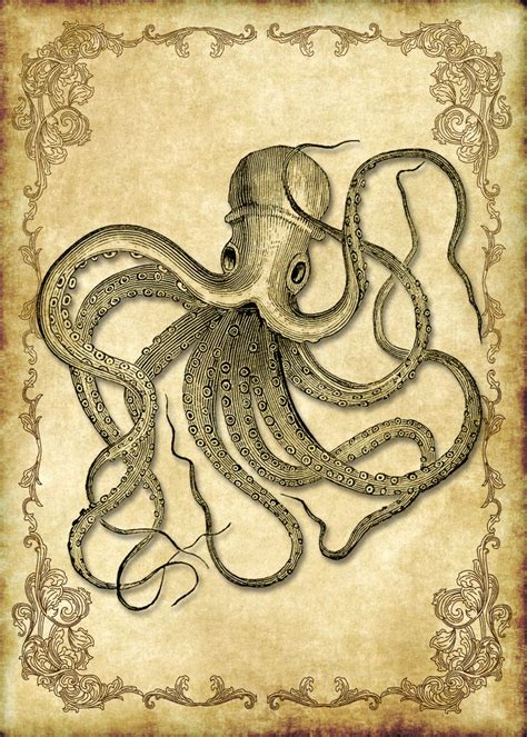Victorian Steampunk Octopus Kraken 5x7 Inch Single Digital Image