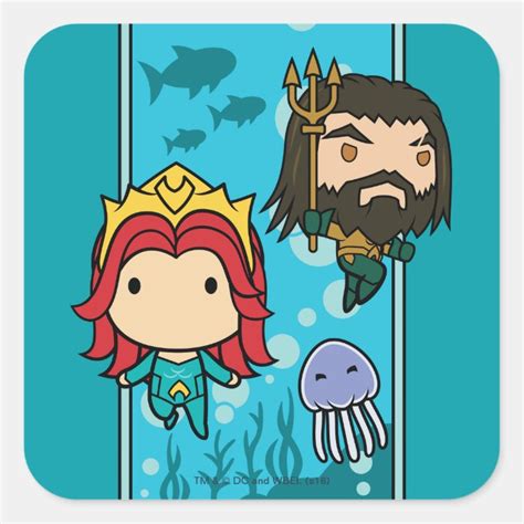 Aquaman Chibi Mera And Aquaman Undersea Graphic Square Sticker Zazzle