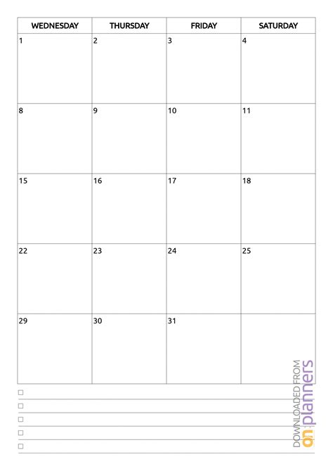 Printable Monthly Calendar Sunday To Saturday No Dates Calendar