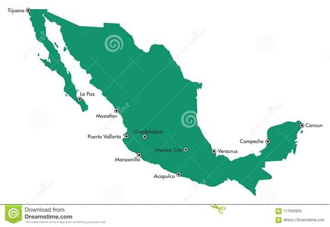 Mapa Isolado De Imexico Com Cidades Principais Ilustração Do Vetor