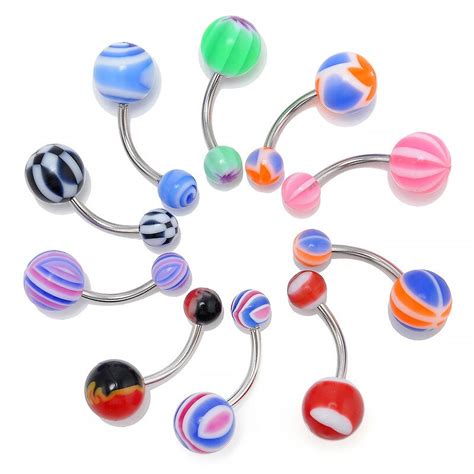 10pcsset Body Piercing Jewelry With Acrylic Barbell Navel Belly Button Ring Body Jewelry In