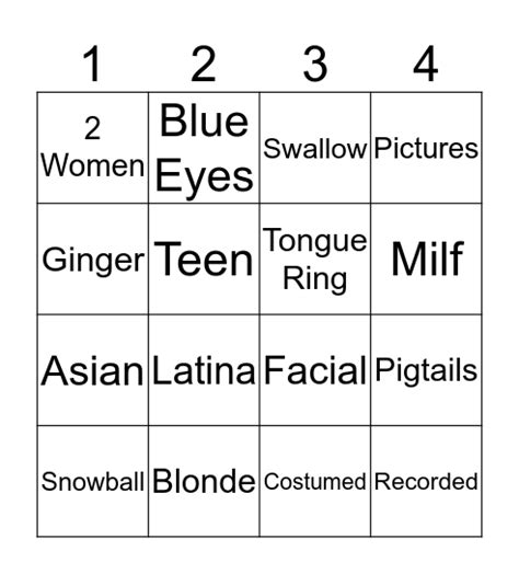 Blowjob Bingo Card
