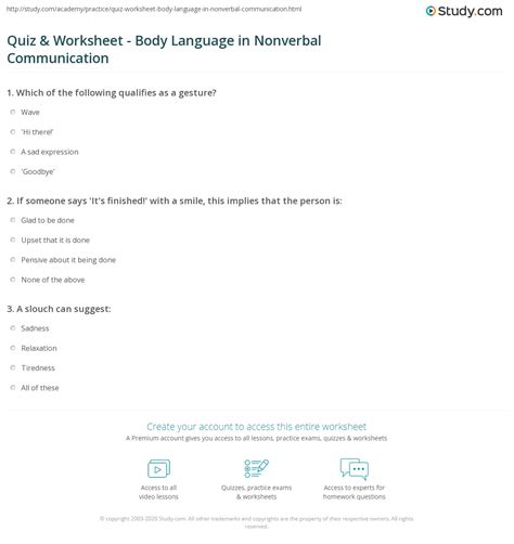 Quiz And Worksheet Body Language In Nonverbal Communication