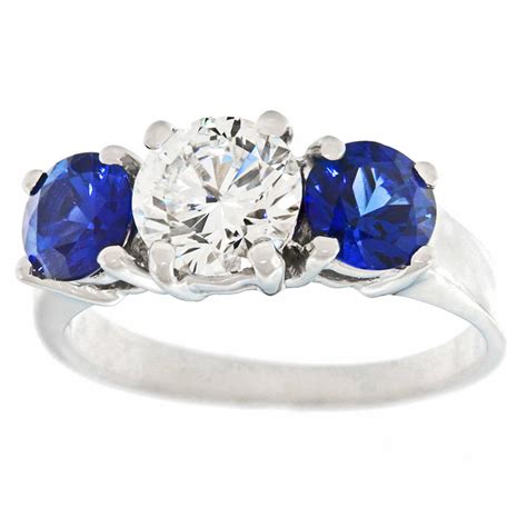 3 Stone Gia Cert Diamond Sapphire Platinum Ring At 1stdibs