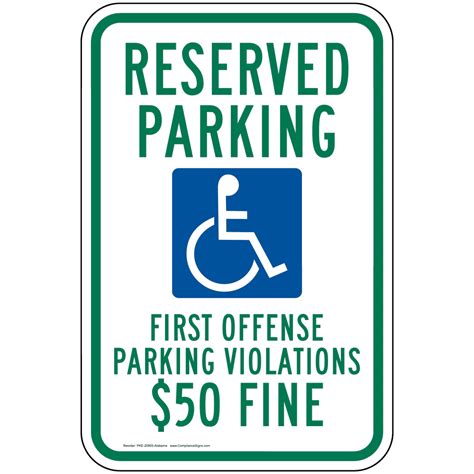 Ada Reserved Parking 50 Fine Sign Pke 20905 Alabama Parking Control
