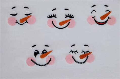 Cute Snowman Faces Big Set Assorted Sizes Machine Embroidery Designs