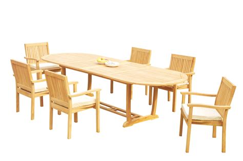 Grade A Teak Dining Set 6 Seater 7 Pc 118 Mas Oval Trestle Leg Table