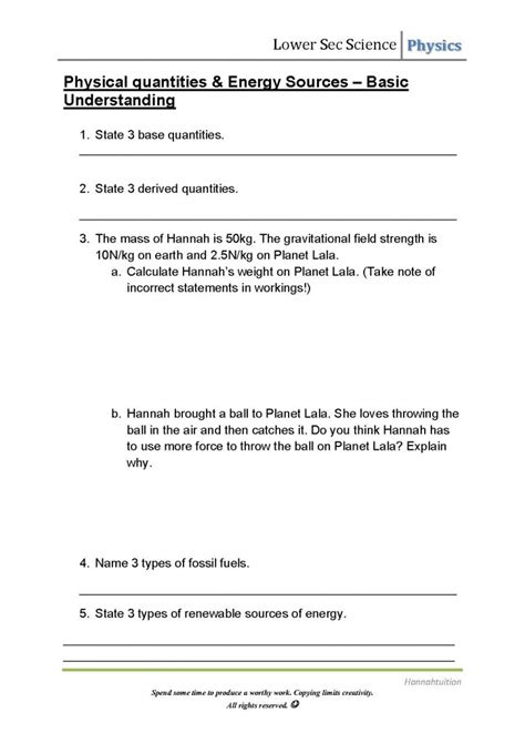A physical quantity is a physical property that can be quantified. Sec 1 Science ( Physics) Worksheet - Physical quantities ...