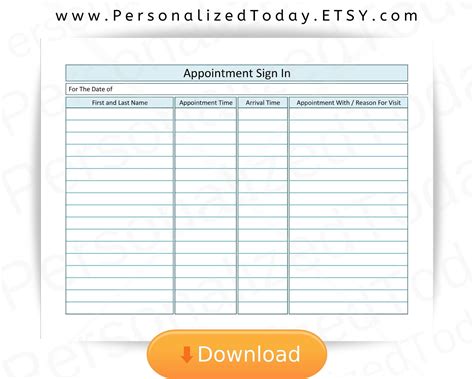 Printable Appointment Sign In Sheet For Medical Doctors Etsy In 2021