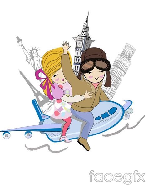 Cartoon Travel Lovers Vector Couple Cartoon Cartoon World Travel