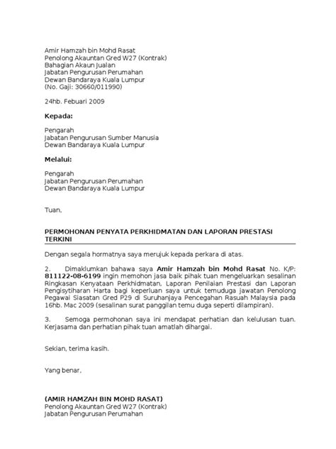 Contoh Surat Memohon Penyata