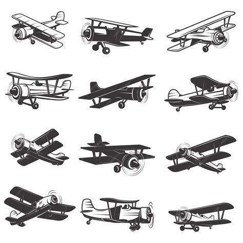 Premium Vector Set Of Vintage Airplanes Icons Aircraft Illustrations